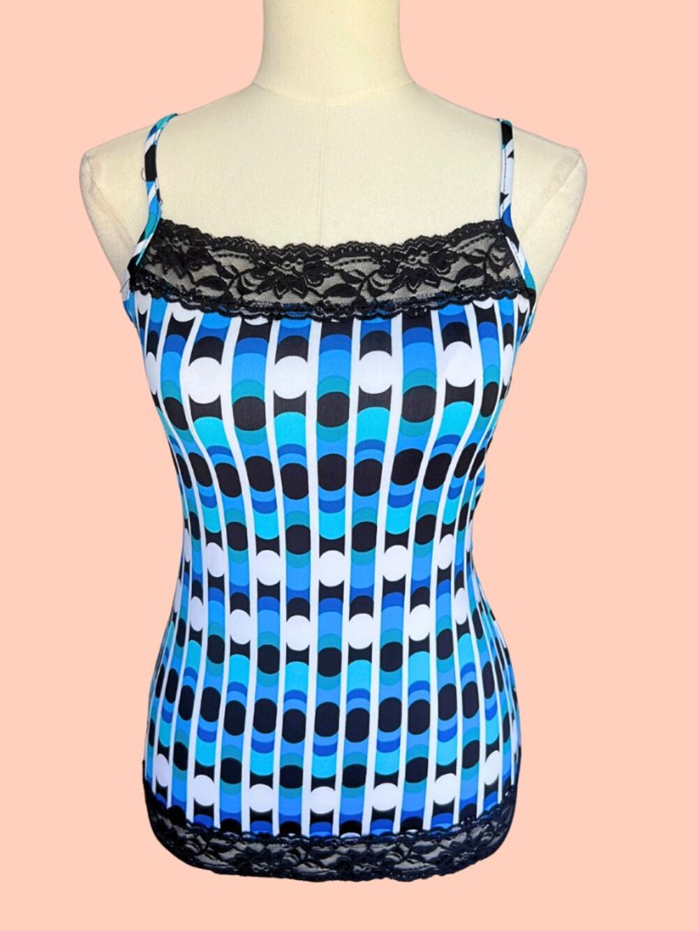 Y2K Maurices Blue Mod Geometric Lace Trim Cami Tank
